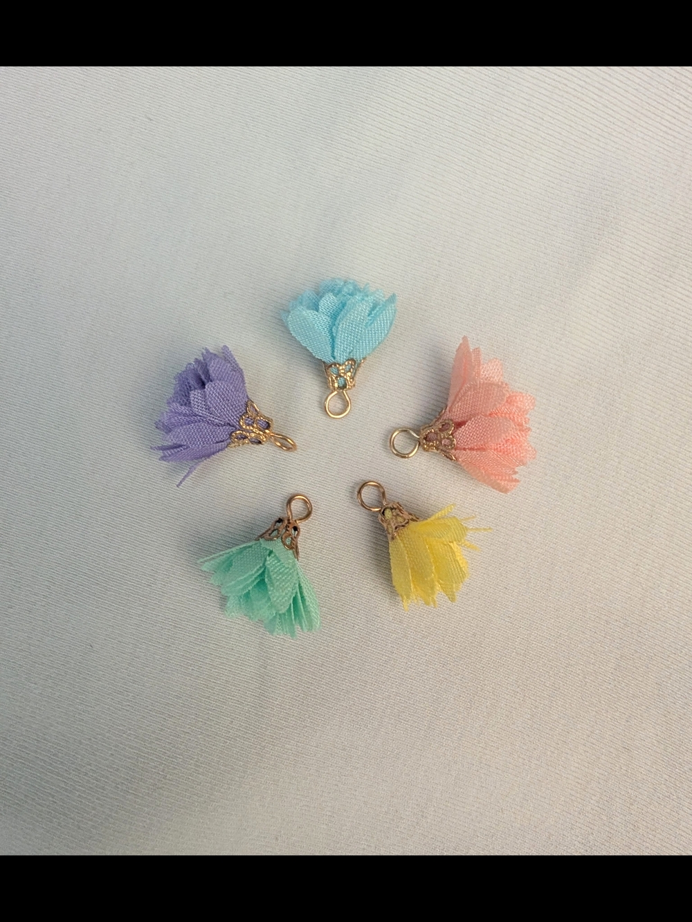 Mini Pastel Flower Tassel Charms - Set of 5